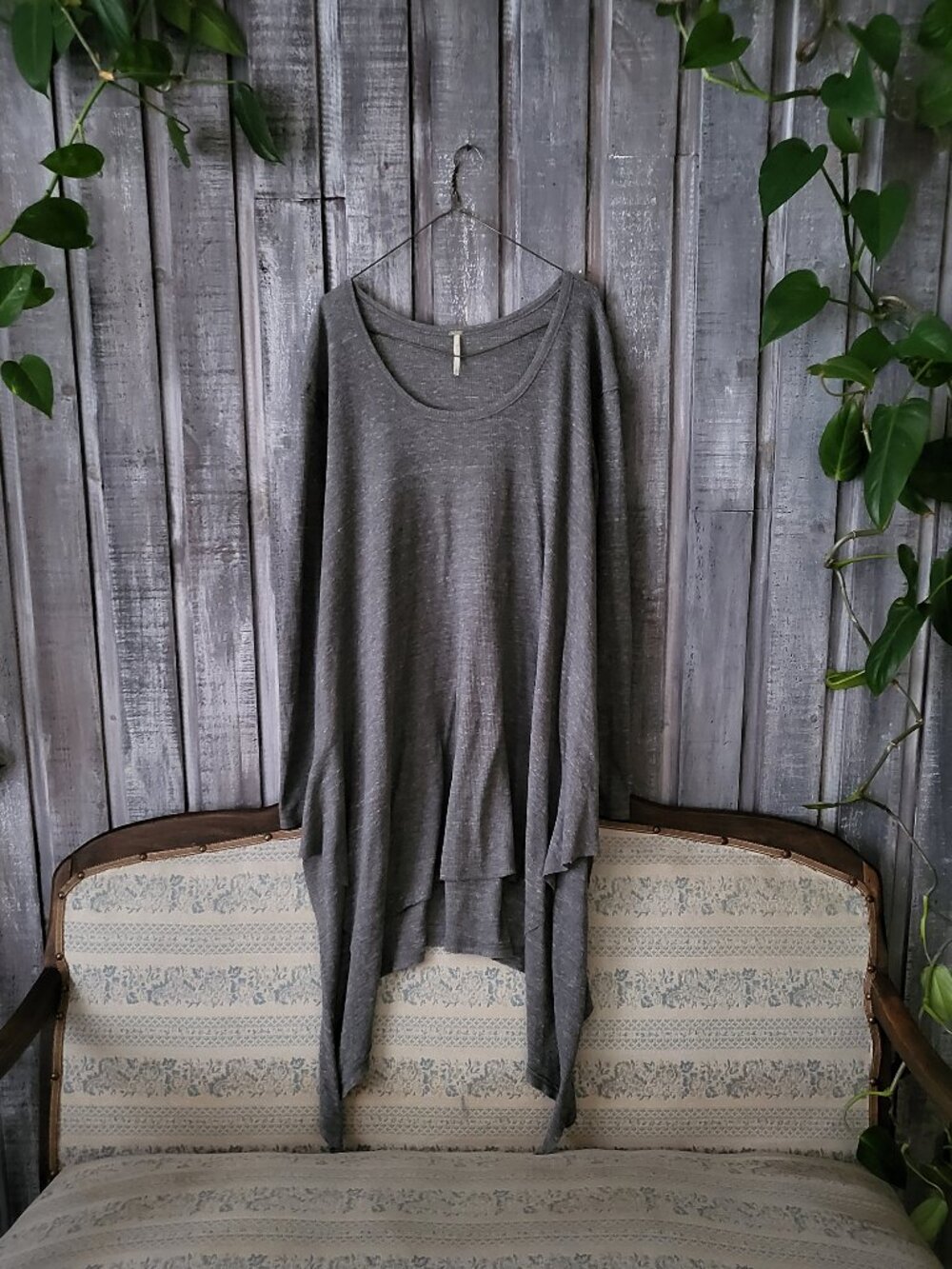 FREE PEOPLE Charcoal Grey Waffle Knit Sharkbite Hem Thermal Tunic Top Large